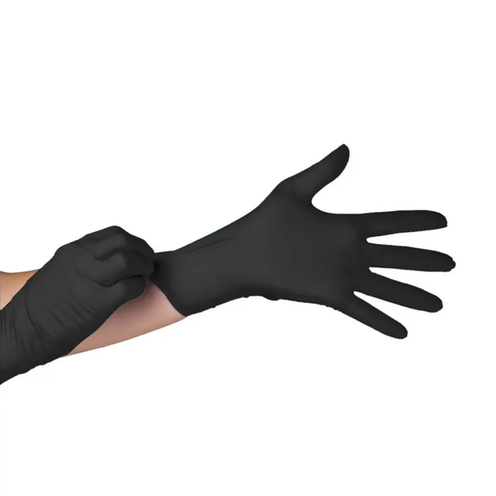 Black disposable nitrile gloves for medical examination